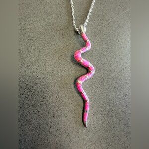 925 Sterling Silver Pink Fire Opal Inlay Southwestern Snake Necklace 20-22” New